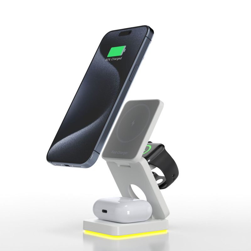 586756590 Cargador Inalámbrico Magnético 3 en 1 Plegable para iPhone, Adaptador de Corriente, Base de Carga y Soporte
