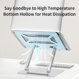 Soporte de aluminio para portátil y refrigeración; diseño de doble poste, plegable y con rotación continua de 360 ​​grados.
