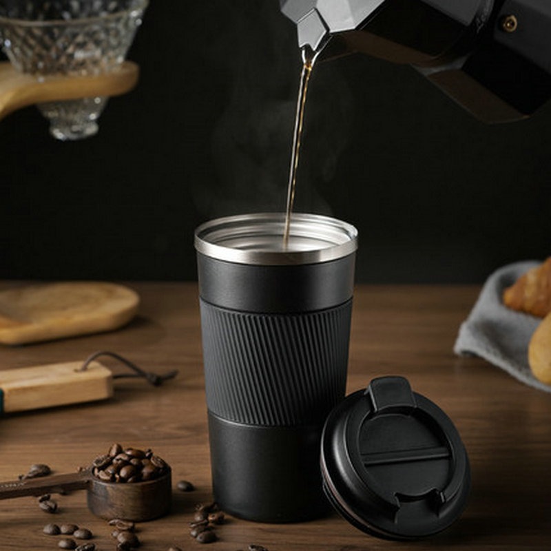 Taza aislada de acero inoxidable 304, aspiradora con cubierta de cuero, taza de café, coche de oficina, taza portátil para exteriores, taza