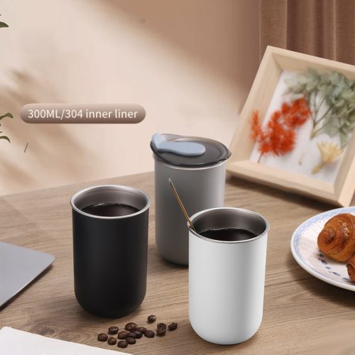 Taza de café estilo Ins, taza de agua portátil de acero inoxidable con tapa para trabajador de oficina en casa y oficina nórdica