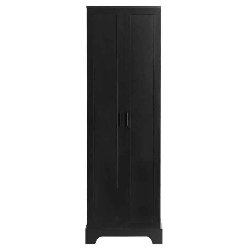 586879631 Armario de almacenamiento con dos puertas para baño, oficina, estante ajustable, tablero MDF, negro