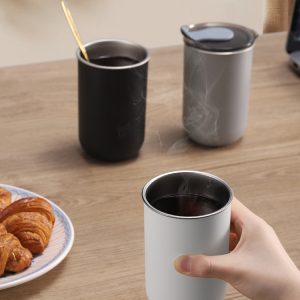 Taza de café estilo Ins, taza de agua portátil de acero inoxidable con tapa para trabajador de oficina en casa y oficina nórdica