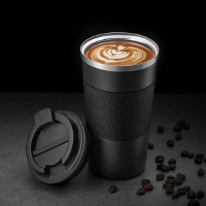 Taza aislada de acero inoxidable 304, aspiradora con cubierta de cuero, taza de café, coche de oficina, taza portátil para exteriores, taza