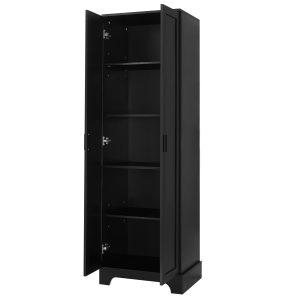 586879618 Armario de almacenamiento con dos puertas para baño, oficina, estante ajustable, tablero MDF, negro