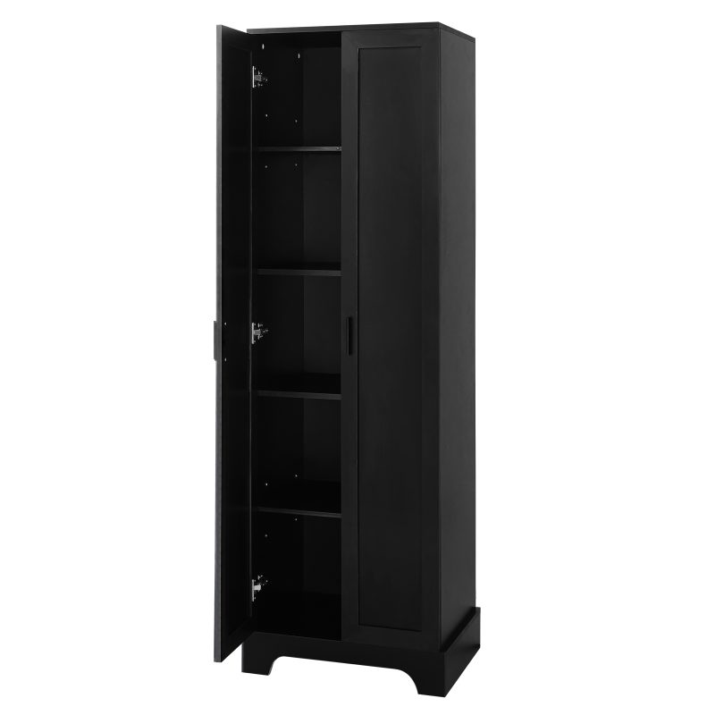586879626 Armario de almacenamiento con dos puertas para baño, oficina, estante ajustable, tablero MDF, negro