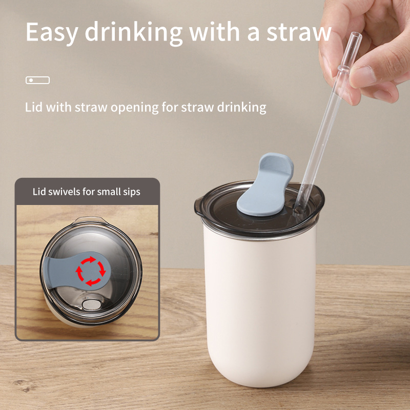 Taza de café estilo Ins, taza de agua portátil de acero inoxidable con tapa para trabajador de oficina en casa y oficina nórdica