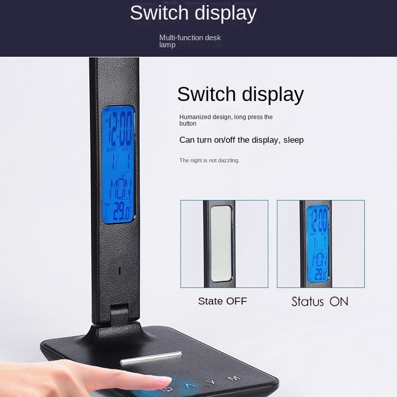586879599 Reloj despertador plegable, visualización de la hora, aprendizaje, lectura, negocios, oficina, luz ajustable, lámpara de escritorio con protección par