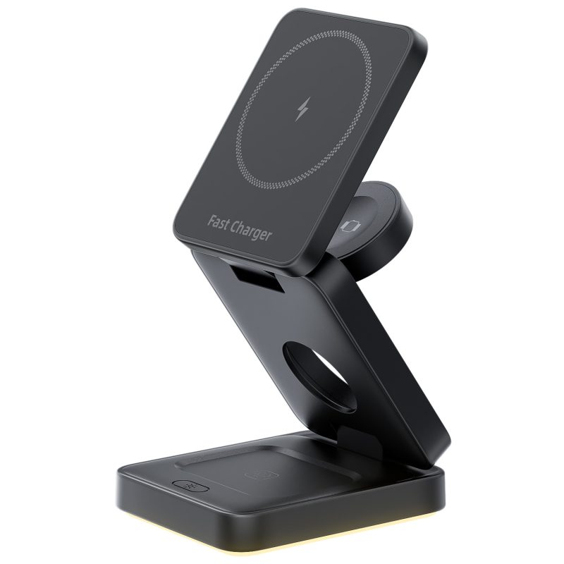 586756587 Cargador Inalámbrico Magnético 3 en 1 Plegable para iPhone, Adaptador de Corriente, Base de Carga y Soporte